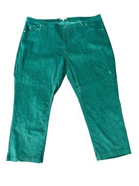 Woman Within Green Corduroy Pants 32W Stretch Mid-Rise Straight Leg